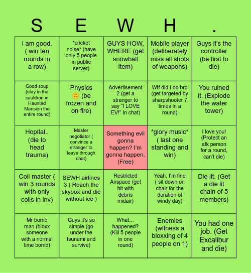 SEWH BINGO (2nd edition) Bingo Card
