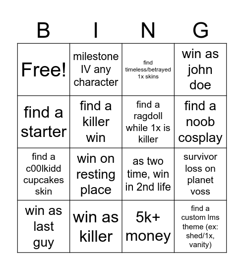 forsaken bingo :D Bingo Card