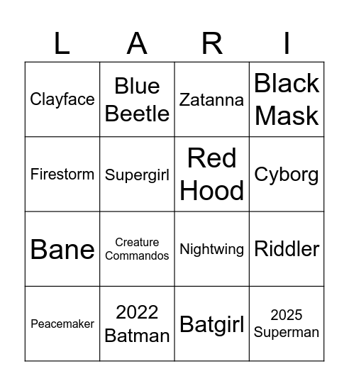 DC List Bingo Card