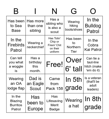 Troop 1313 Bingo Card