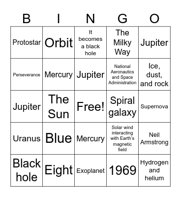 Space Bingo Card