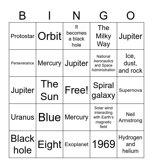 Space Bingo Card