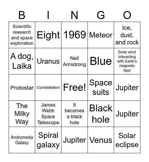 Space Bingo Card