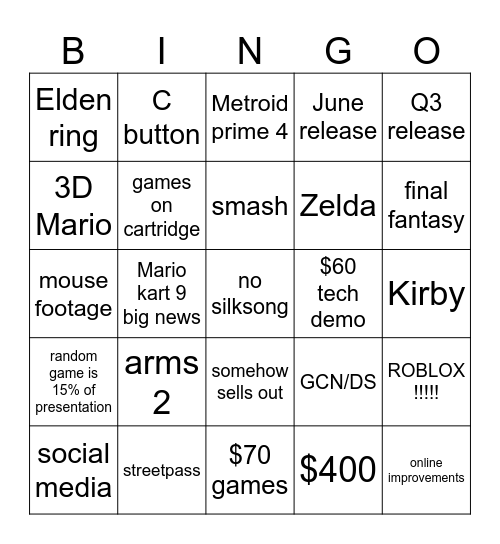 switc 2 bingo Card