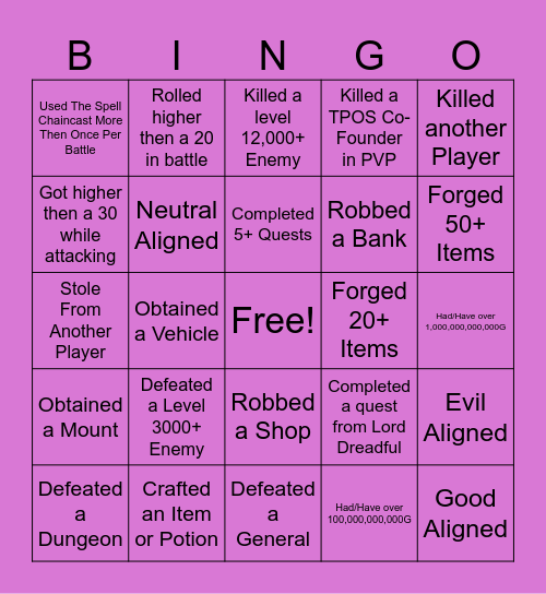 The Phantom of Spira Bingo Card