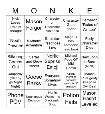 Pax Bingo Card