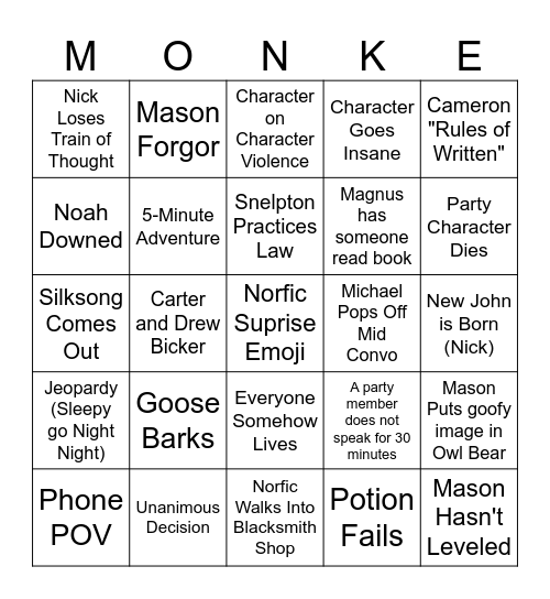 Pax Bingo Card