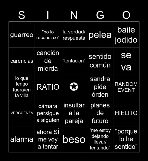 EL BINGO DE LAS TENTACIONES Bingo Card