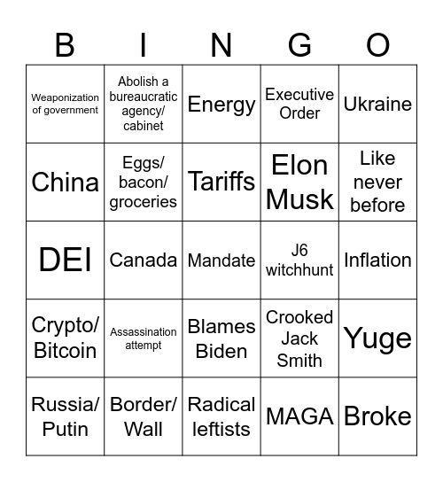 2025 SOTU/Trump Joint Session Address Bingo Card