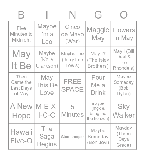 5/4/2026 "May" Bingo Card