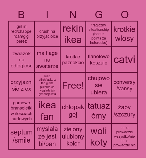 lesbijka Bingo Card