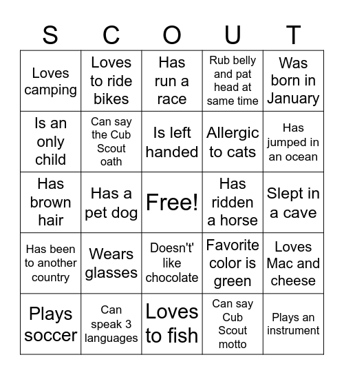 Cub Scout BINGO! Bingo Card