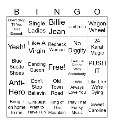 Phat Mama's Musical Bingo Card