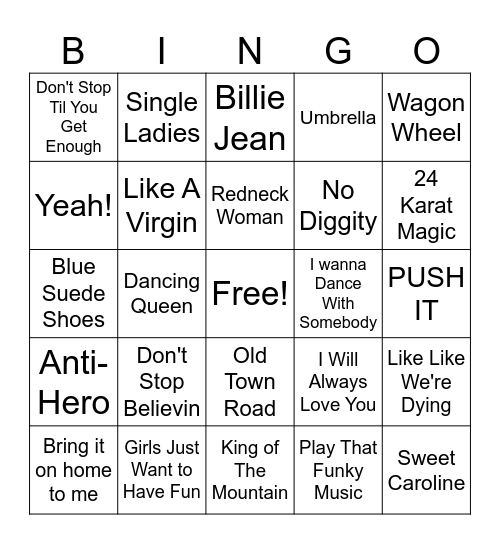 Phat Mama's Musical Bingo Card