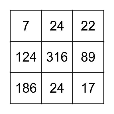 Place Value Bingo Card