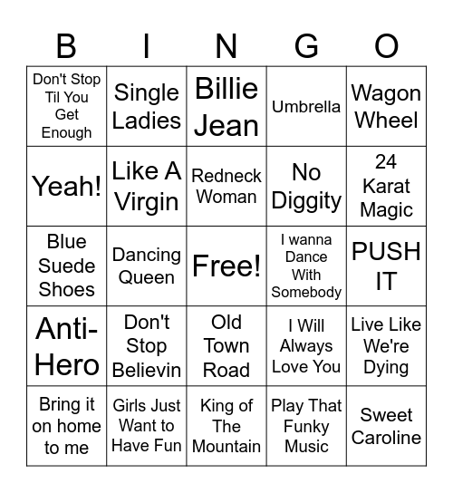 Phat Mama's Musical Bingo Card
