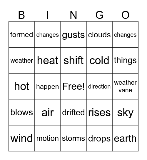 In Motion Bingo Card