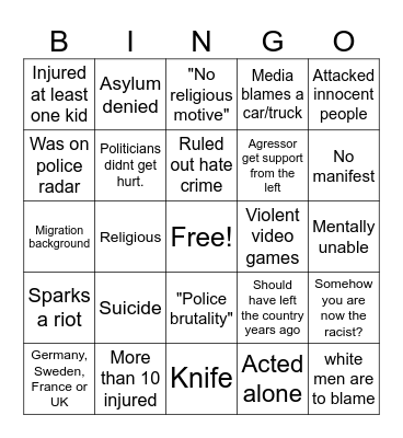 Disaster Bingo Card
