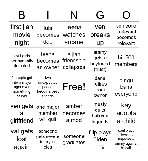 2025 jian bingo Card