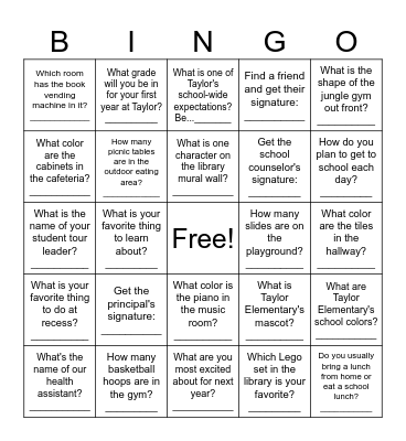 Welcome to Taylor! Bingo Card