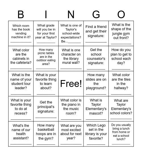 Welcome to Taylor! Bingo Card