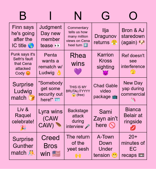 Monday Night RAW 3/3/25 Bingo Card