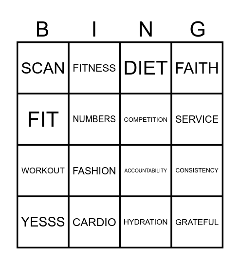 Inspired to Be Fit Bingo Card