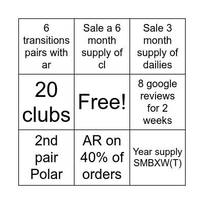 SALES 3/1-3/15 Bingo Card