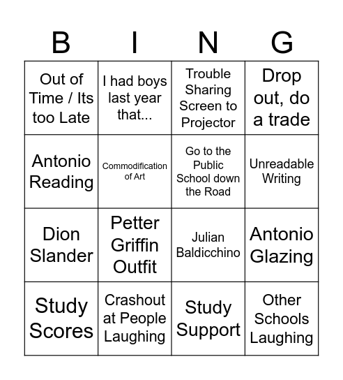 Tomassoni Bingo Card