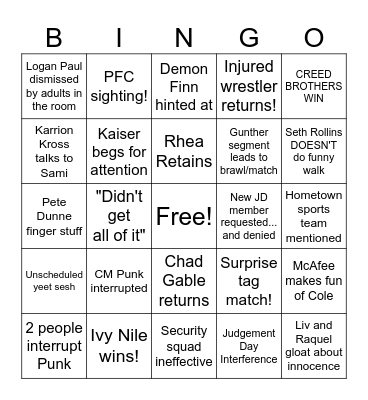 3/3/2025 RAW Bingo Card