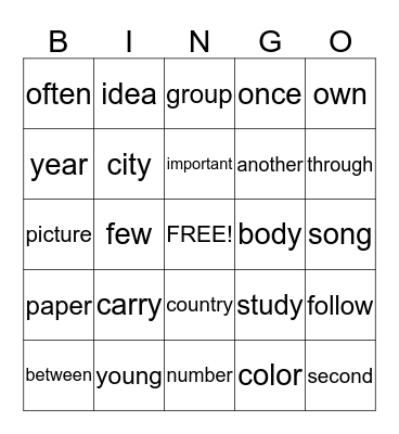Josh B Second Grade Sight Words Bingo Card
