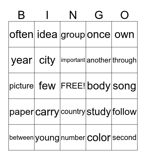 Josh B Second Grade Sight Words Bingo Card