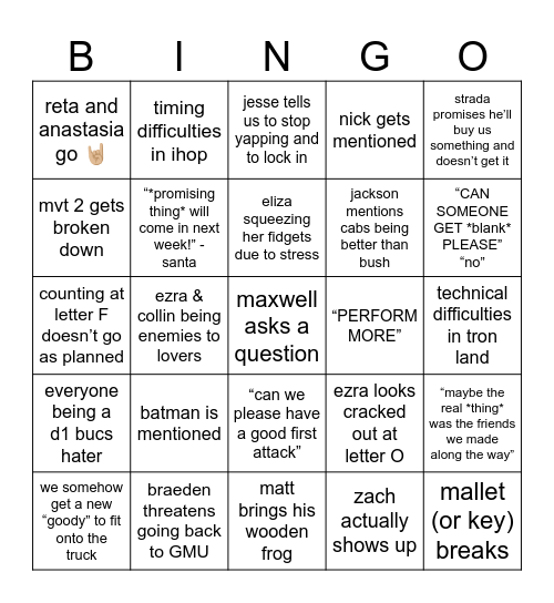 UP2 Bingo 2025 Bingo Card