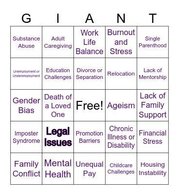 FIGHTING GIANTS Bingo Card