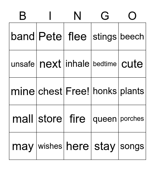 comprehensive Bingo Card