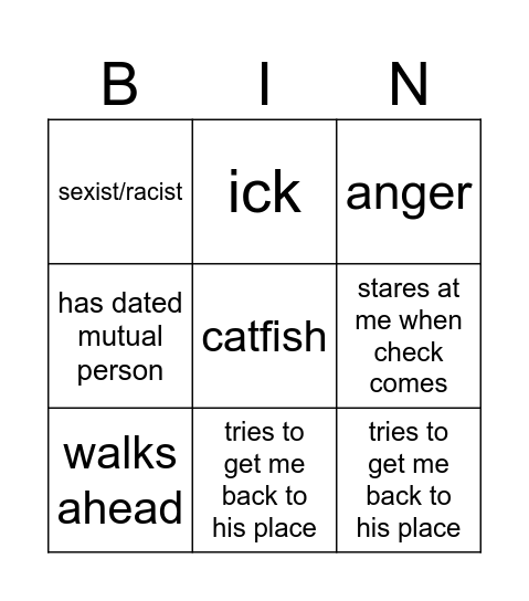 red flags pt 1 Bingo Card