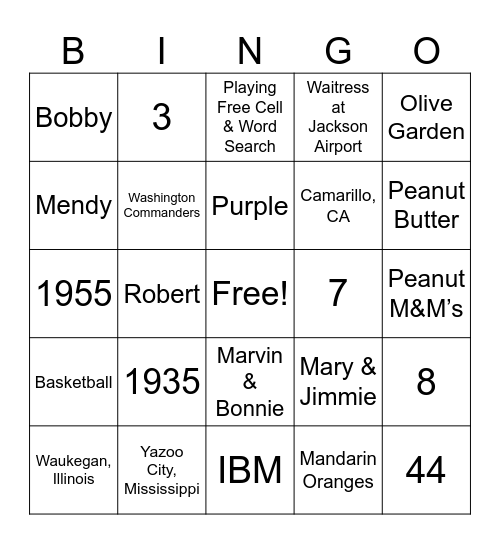 MOM/GRANDMA 90TH BIRTHDAY Bingo Card