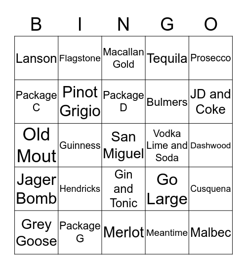 Bars Bingo Card