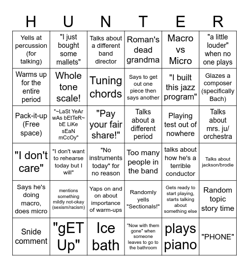 Mr. Hunter Bingo Card
