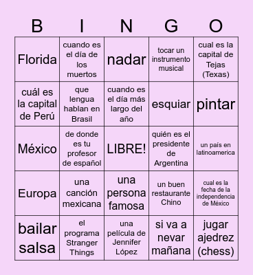 Saber / Conocer Bingo Card