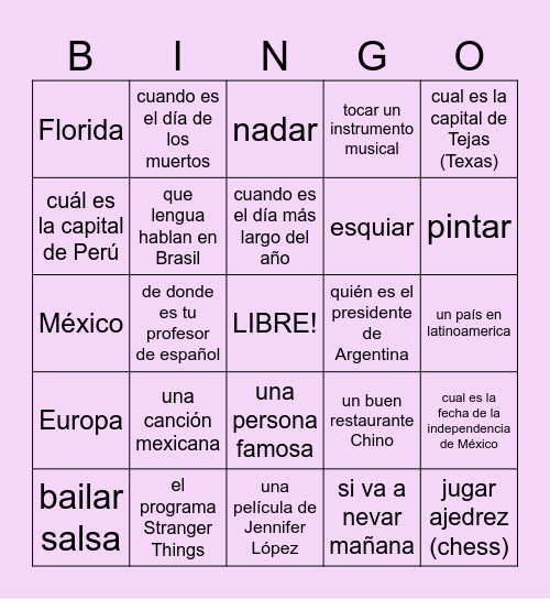 Saber / Conocer Bingo Card