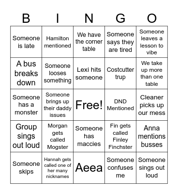 Junos Family Bingo Card