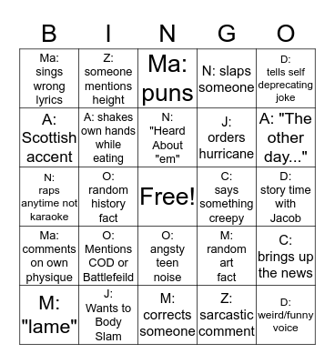 Bachelor Bingo - Jake Bingo Card