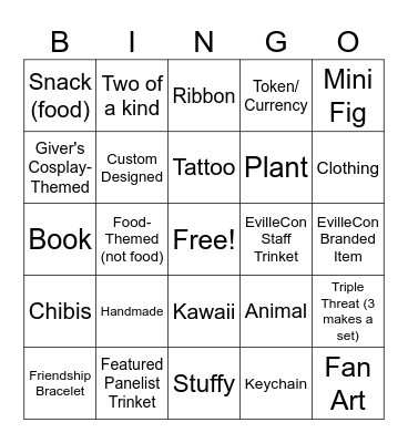 Trinket Trade Bingo Card