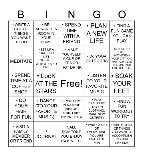 Self-Care  Bingo! Bingo Card