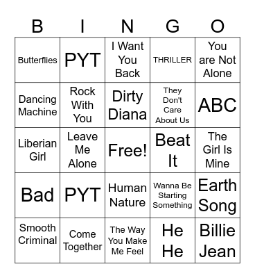 MJ Bingo Card