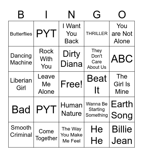MJ Bingo Card