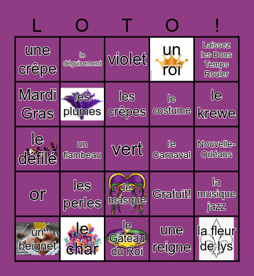Mardi Gras Bingo Card