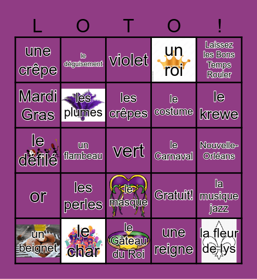 Mardi Gras Bingo Card
