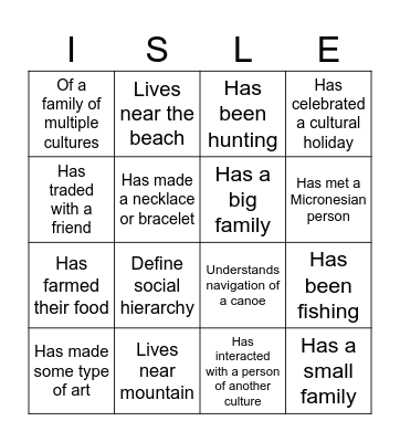 Culture Bingo Card Bingo Card